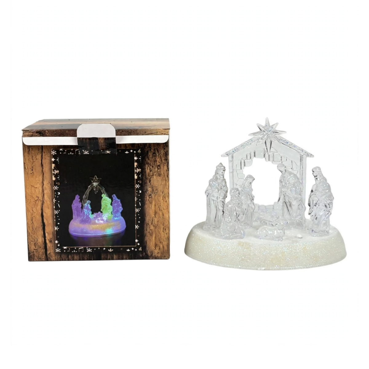 Nacimiento Mini Pesebre Navidad Acrílico Luces Led