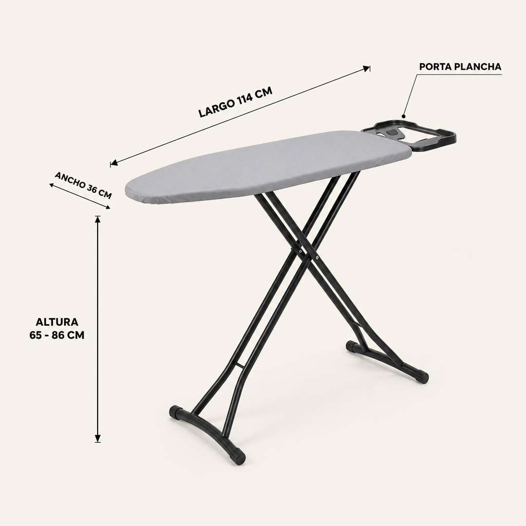 Tabla de Planchar 7 Niveles de Altura Regulable, 114x36 cm, funda teflón y porta plancha