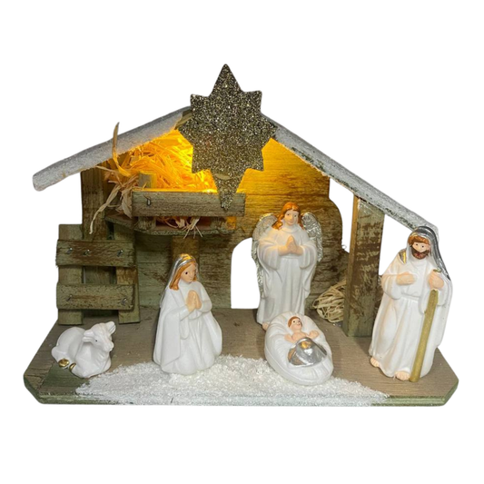 Pesebre De Navidad Nacimiento Chico Madera Adorno De Mesa