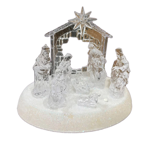 Nacimiento Mini Pesebre Navidad Acrílico Luces Led