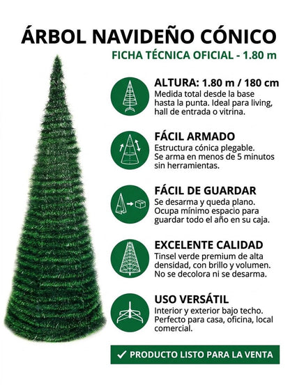 Árbol De Navidad Plegable 1.80m Decoración Fácil ✨
