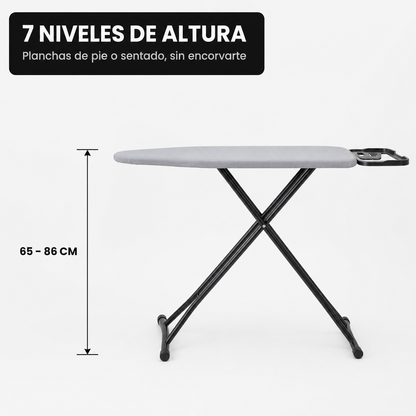 Tabla de Planchar 7 Niveles de Altura Regulable, 114x36 cm, funda teflón y porta plancha