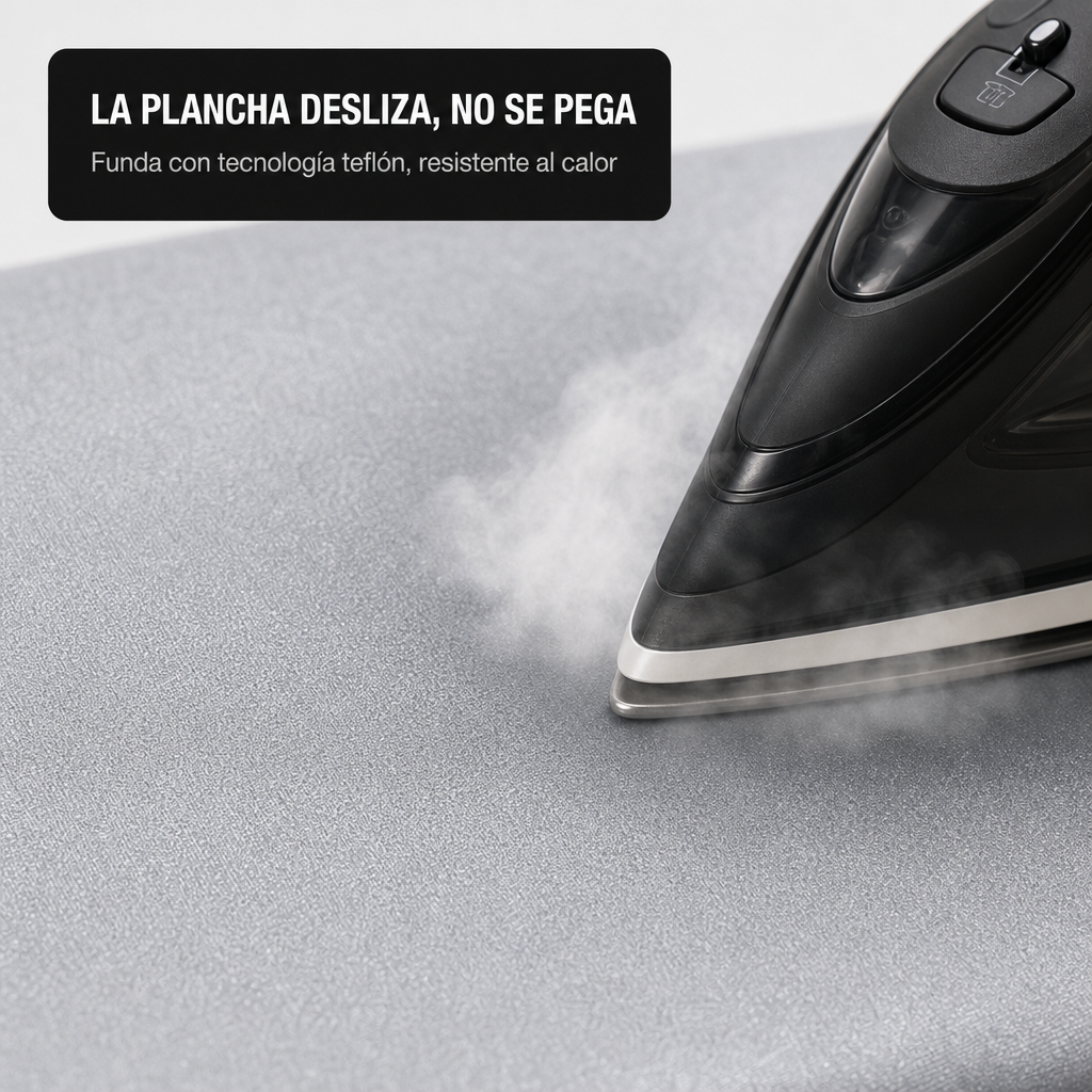 Tabla de Planchar 7 Niveles de Altura Regulable, 114x36 cm, funda teflón y porta plancha