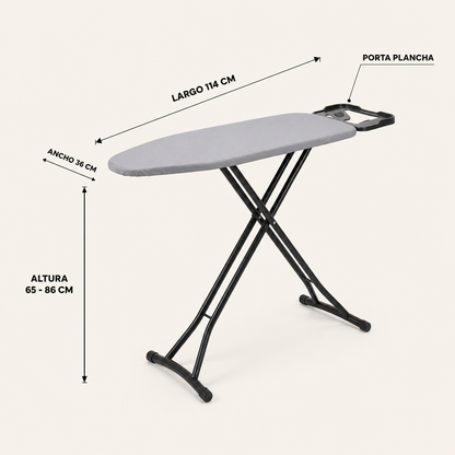 Tabla de Planchar 7 Niveles de Altura Regulable, 114x36 cm, funda teflón y porta plancha